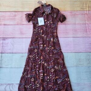 NWT Alexa‎ Chung Burgundy Bon Voyage Habotai Silky Maxi Shirt Dress Size 6US